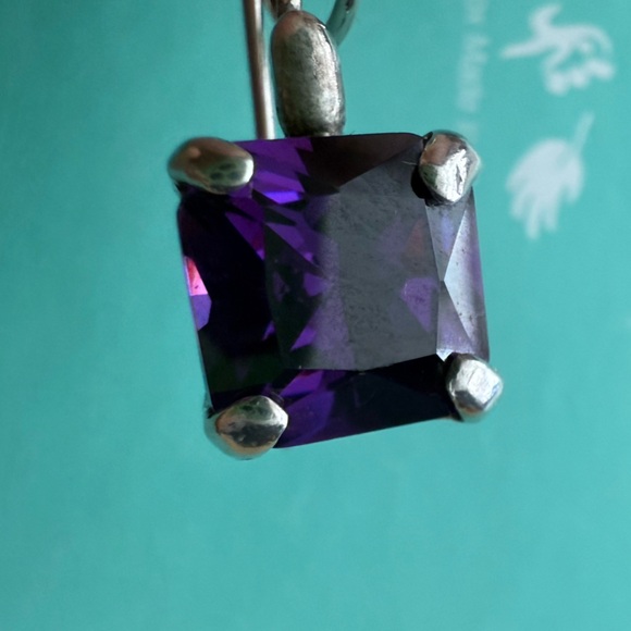 925 Silver Amethyst Square Drop Earrings - Picture 6 of 11